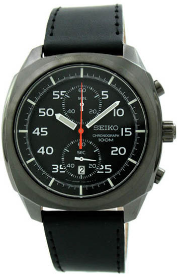 Seiko Men Seiko SNN217  Stainless Steel Chronograph Black Dial Leather Strap at Sears.com