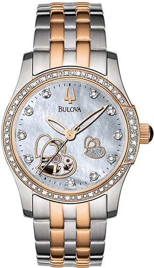 Bulova&nbsp; Women Bulova 98R154 Two Tone Stainless Steel Heart Skeleton