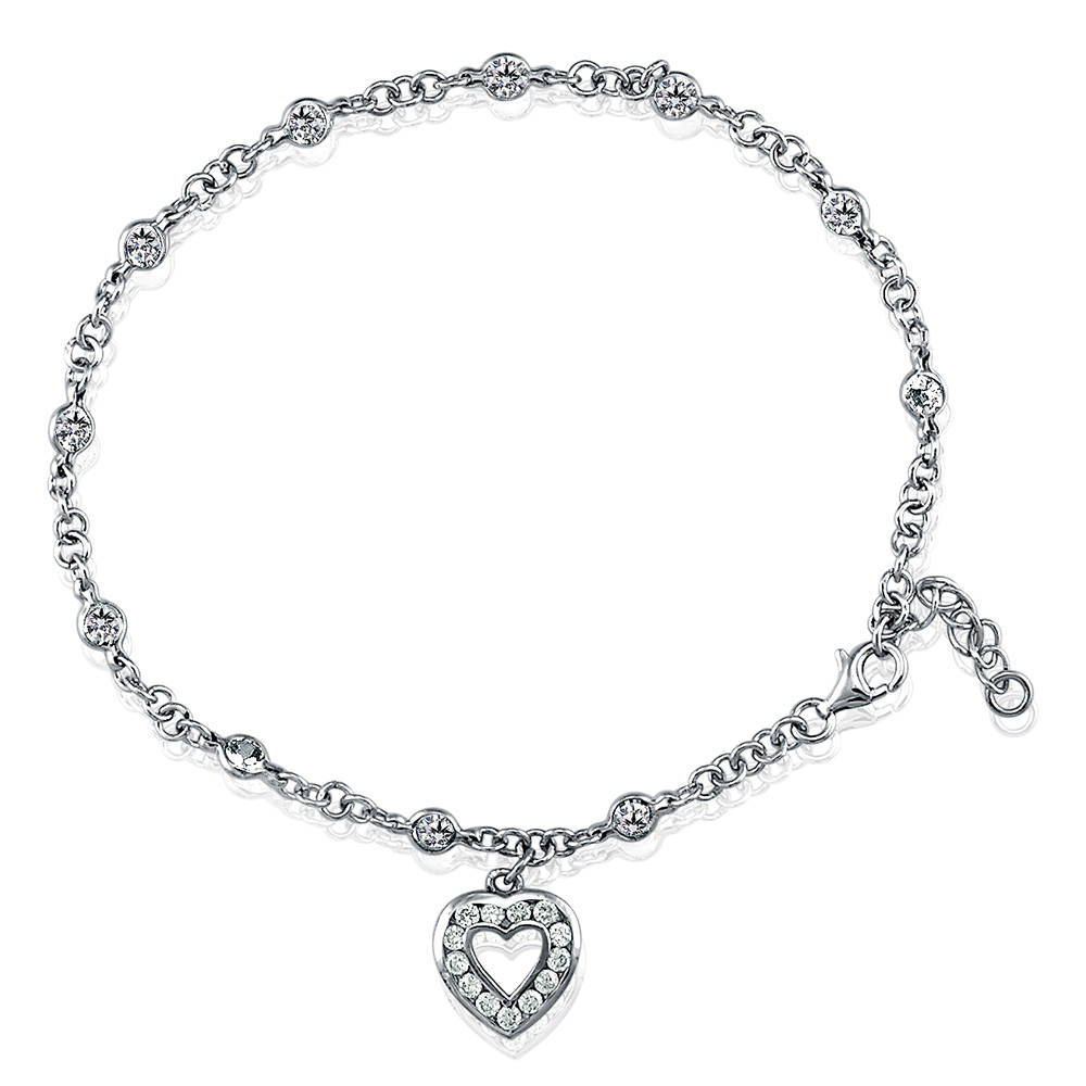 BERRICLE Sterling Silver Anklet Ankle Bracelet Cubic Zirconia CZ Heart Charm - Jewelry Gift for Birthday, Anniversary, Graduation at Sears.com