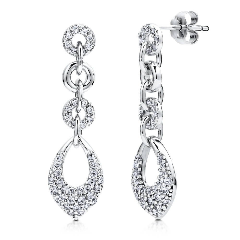 Sterling Silver 925 Cubic Zirconia CZ Multi Circle Dangle Earrings -