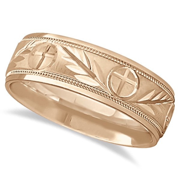Allurez Men's Christian Leaf and Cross Wedding Band 14k Rose Gold (7mm) at Sears.com