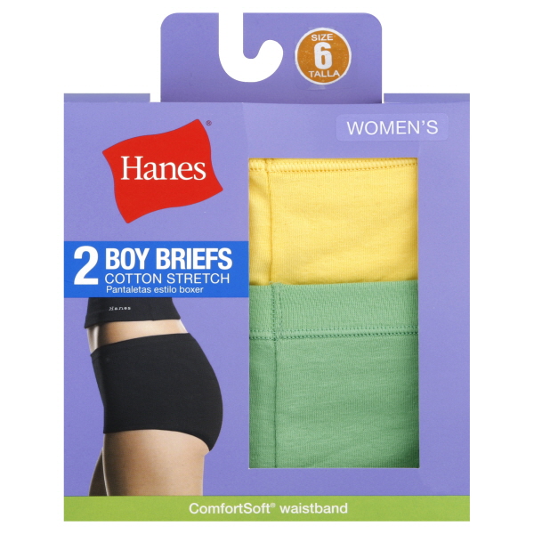 Hanes TAGLESS&reg; Cotton Stretch Women's Boy Brief Panties with ComfortSoft&reg; Waistband 2-Pack