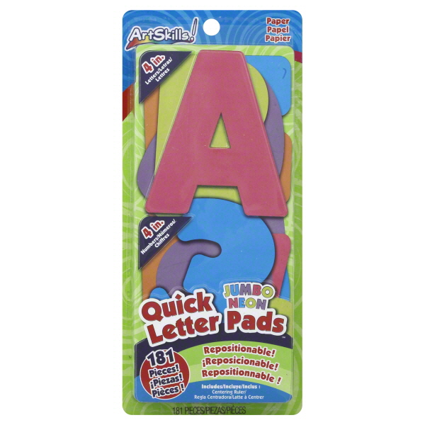 Quick Letter/Number Pads Repositionable Neon Colors Jumbo 4"