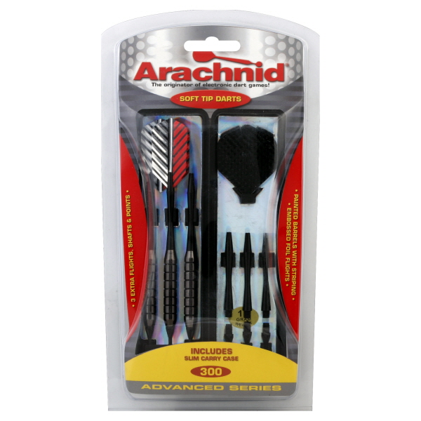 Arachnid Striped Soft Tip Dart Set with Coated Barrels, Embossed Flights, and Carrying Case (16-Gram)