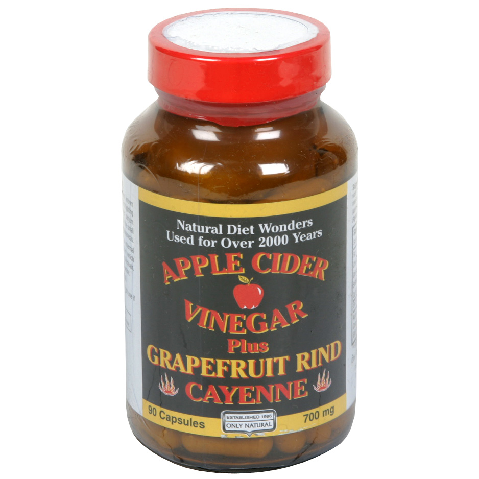 ONLY NATURAL 0526178 Apple Cider Vinegar Plus GrapeFruit Rind and Cayenne - 500 mg - 90 Capsules