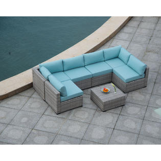 Colorado Broyerk 7 Piece Patio Furniture Sectional Rattan Grey