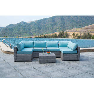 Colorado Broyerk 7 Piece Patio Furniture Sectional Rattan Grey Blue Set