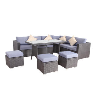 Broyerk6231 Broyerk 10 Pieces Blue Grey Outdoor Patio Furniture Set Rattan Dining Wicker
