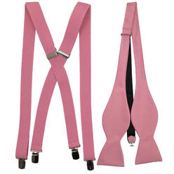 Spencer J's Dusty Rose Suspenders set  with matching Self Tie Bowtie 1" Men's X Back Clip Spencer J's