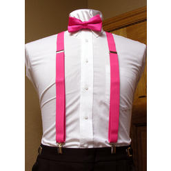Spencer J's Fuchsia / Hot Pink Matching Bow Tie and Suspender set 1" Men's X Back Clip Spencer J's