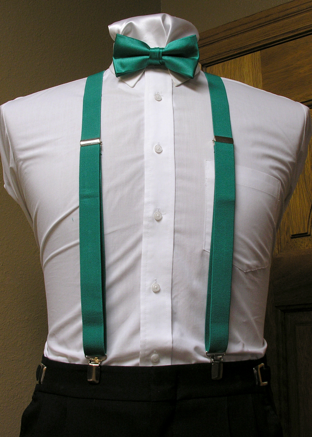 Spencer J's Jade / Teal Blue Matching Bow Tie and Suspender set 1" Men