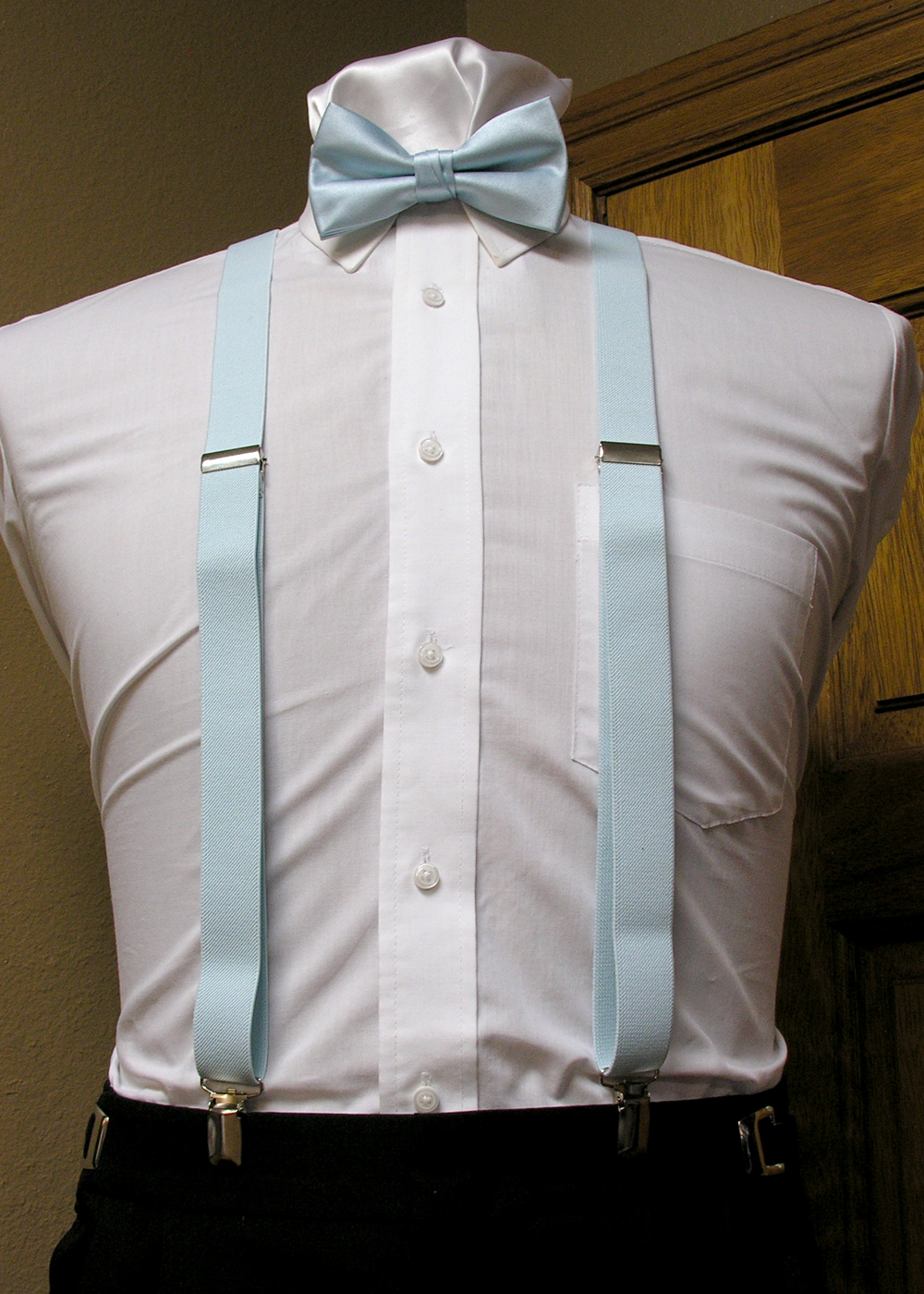Light Blue / Baby Blue Matching Bow Tie and Suspender set 1" Men's X