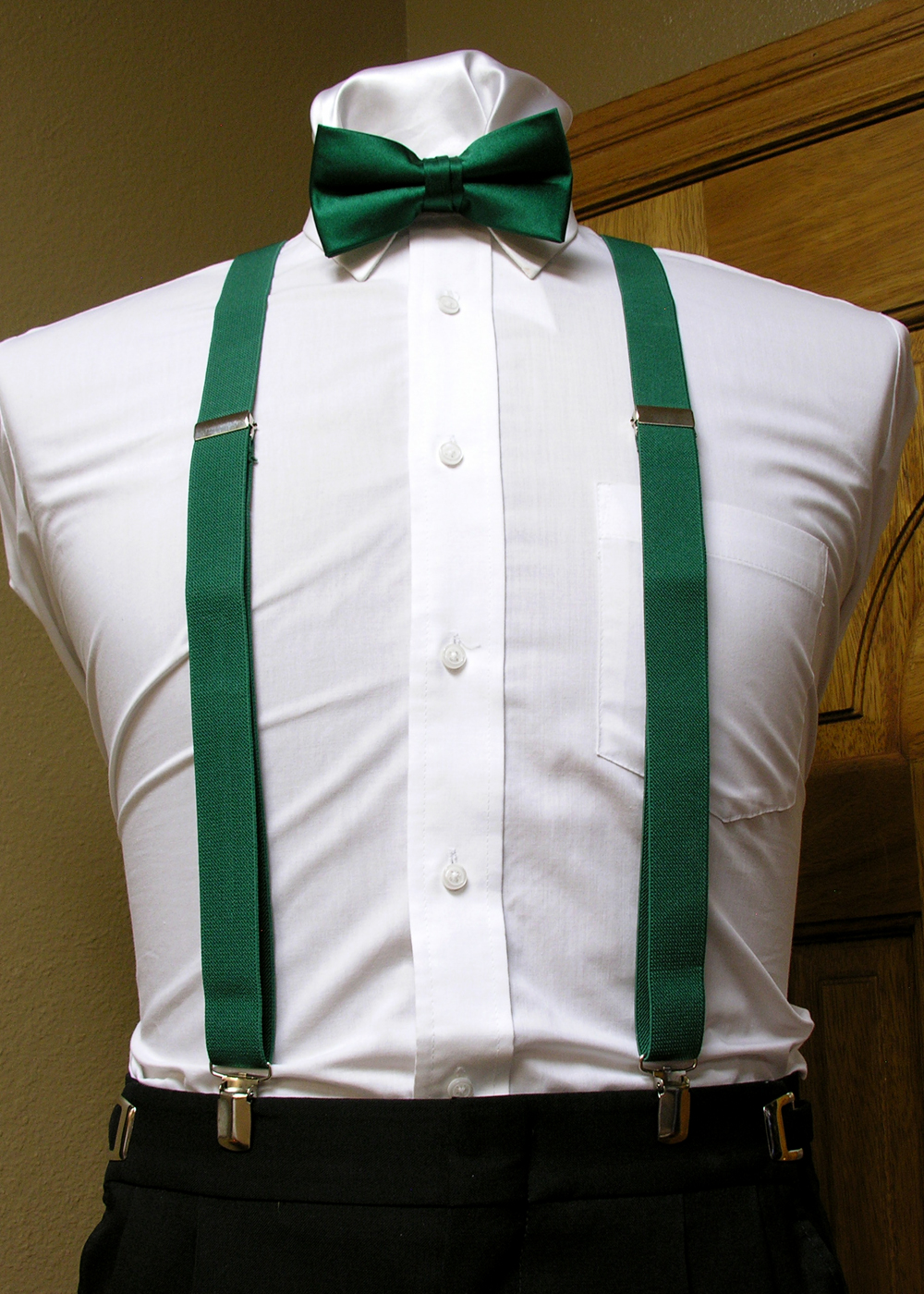 Spencer J's Forest / Hunter Green Matching Bow Tie and Suspender set 1" Men's X Back Clip Spencer J's