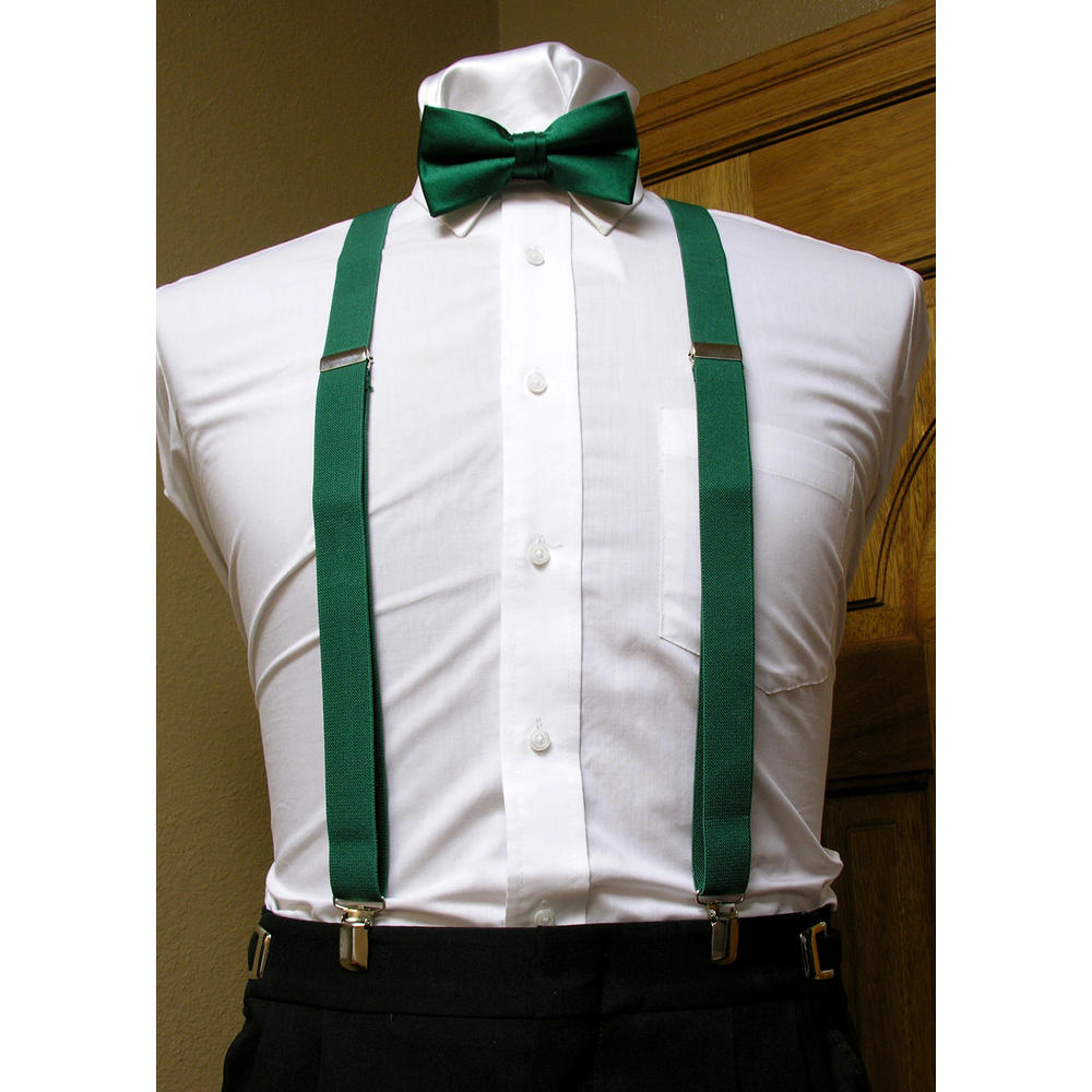 Forest / Hunter Green Matching Bow Tie and Suspender set 1" Men's X