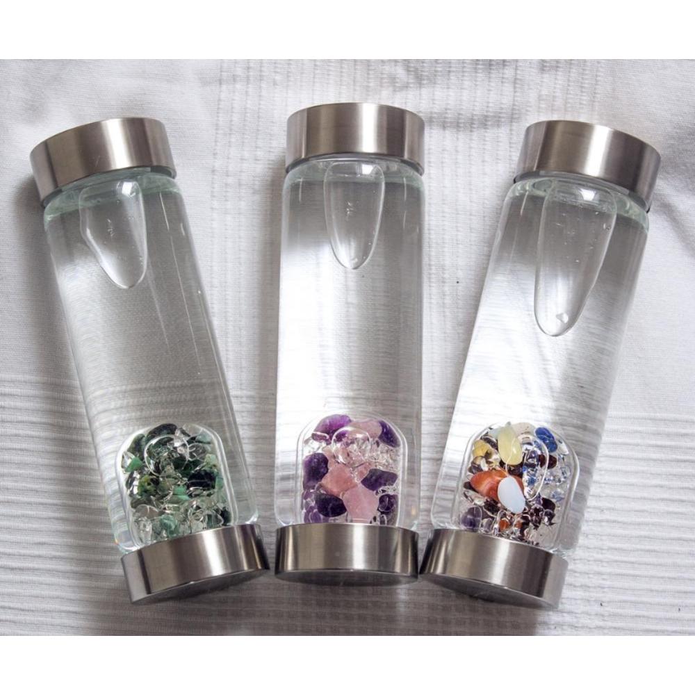 VitaJuwel Water Bottles With GemPod Crystals, Love (rose quartz - garnet - clear quartz), for Sports, Gym, Yoga, Wellness