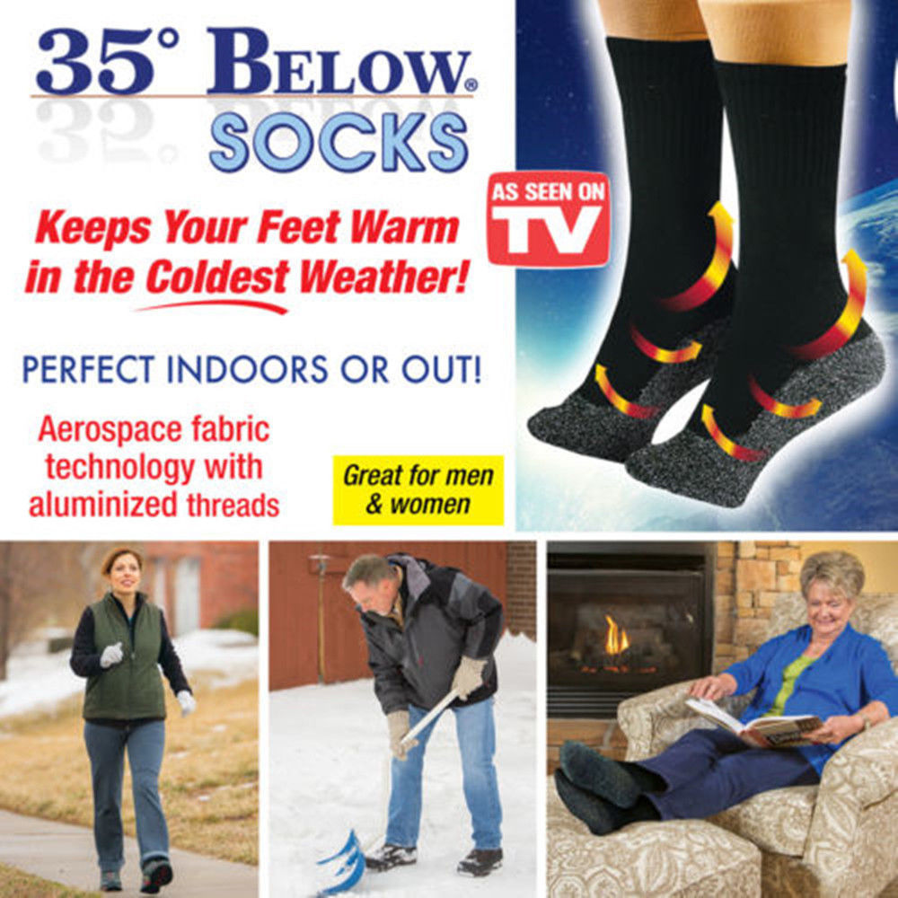 As Seen On TV 35 Below Socks Keep Your Feet Warm and Dry 2 pair Aluminized Fibers Black Large
