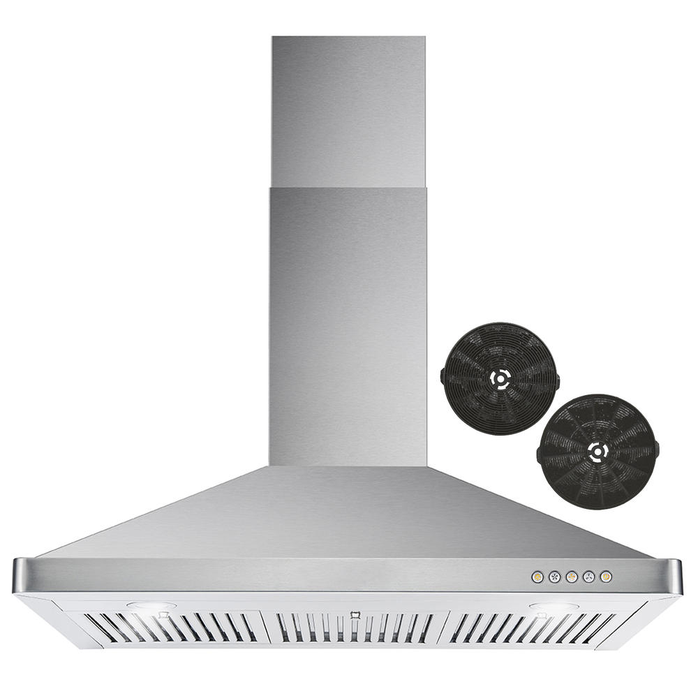 Cosmo 36 in. 380 CFM Ductless Wall Mount Range Hood, Push Button Control Panel, Permanent Filters and LED Lighting