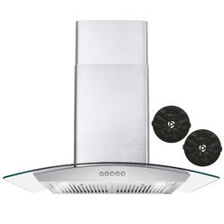 Cosmo Appliances Cosmo 30 in. 380 CFM Ductless Wall Mount Range Hood with Push Button Control Panel, Permanent Filters and LED Lighting