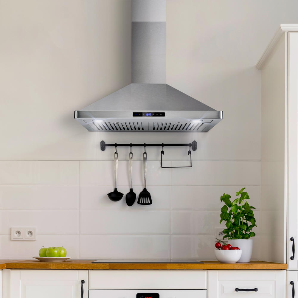 Cosmo 30 in. 380 CFM Ducted Wall Mount Range Hood, LCD Display,Permanent Filters and LED Lighting