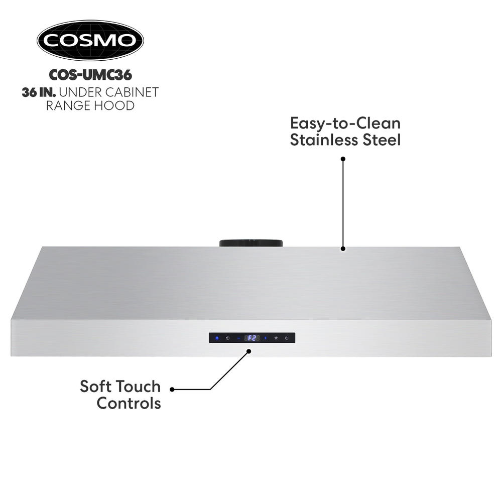 Cosmo 36 in. 380 CFM Ducted Under Cabinet Range Hood with LCD Touch Control Panel, Permanent Filters and LED Lighting