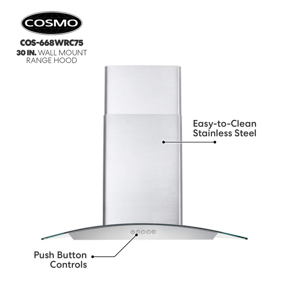 Cosmo 30-in Ductless Stainless Steel Wall-Mounted Range Hood