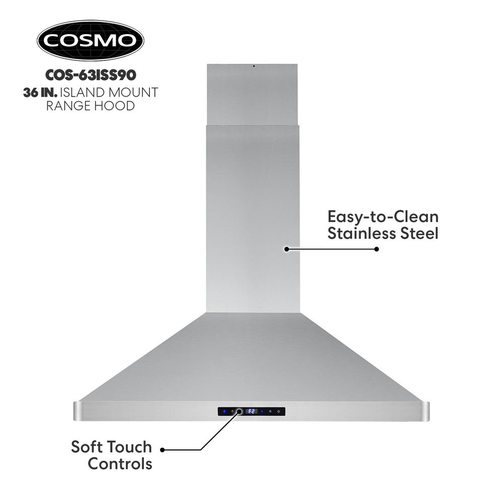 Cosmo 36 in. Ductless Island Range Hood with LED Lighting and Permanent Filters in Stainless Steel