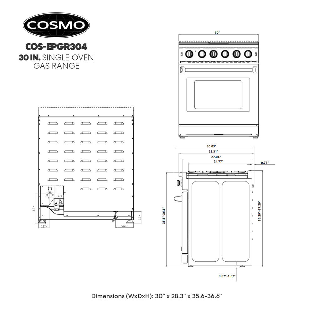 Cosmo 30 in. 4.5 cu. ft. Commercial Gas Range with Convection Oven in Stainless Steel with Storage Drawer