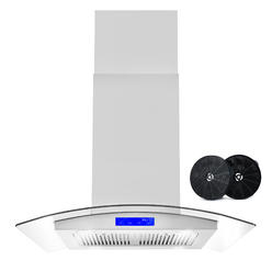 Cosmo Appliances Cosmo 30 in. 380 CFM Ductless Island Range Hood with Tempered Glass Visor, LCD Display Panel, Permanent Filters and LED Lighting