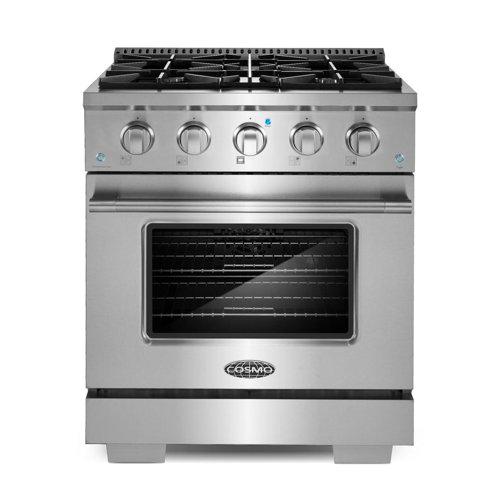 Cosmo Commercial-Style 30 in. 3.5 cu. ft. Gas Range with 4 Italian Burners and Heavy Duty Cast Iron Grates in Stainless Steel