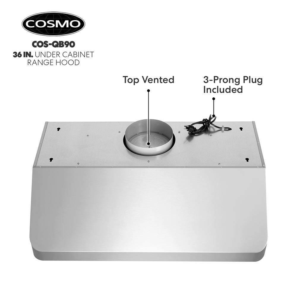 Cosmo 36 in. Ducted Under Cabinet Range Hood in Stainless Steel with Push Button Controls, LED Lighting and Permanent Filters