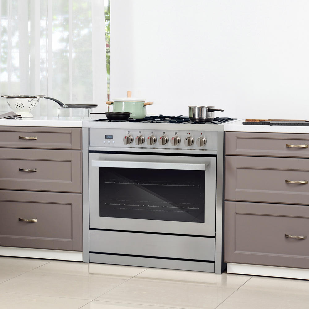 Cosmo Commercial-Style 36 in. 3.8 cu. ft. Single Oven Dual Fuel Range with 8 Function Convection Oven in Stainless Steel