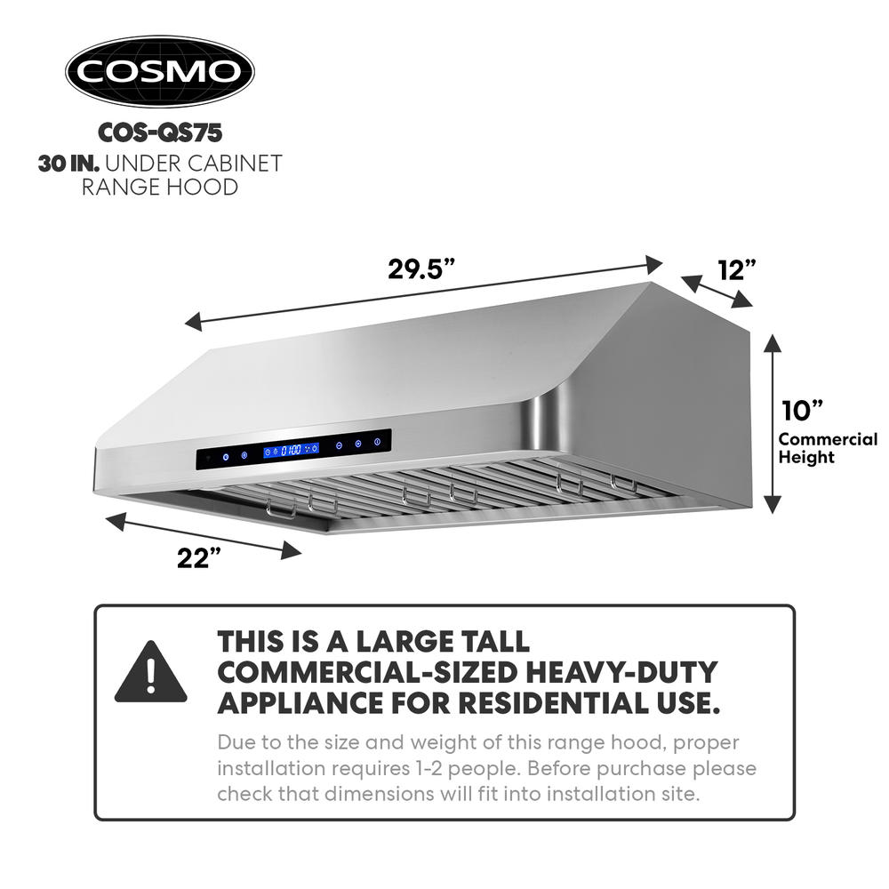 Cosmo 30 in. 500 CFM Ducted Under Range Hood with LCD Display