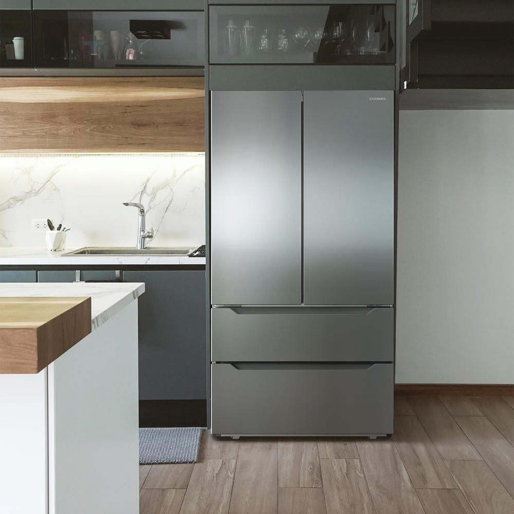 Cosmo 22.5 cu. ft. 4-Door French Door Refrigerator with Recessed Handles in Stainless Steel, Counter Depth