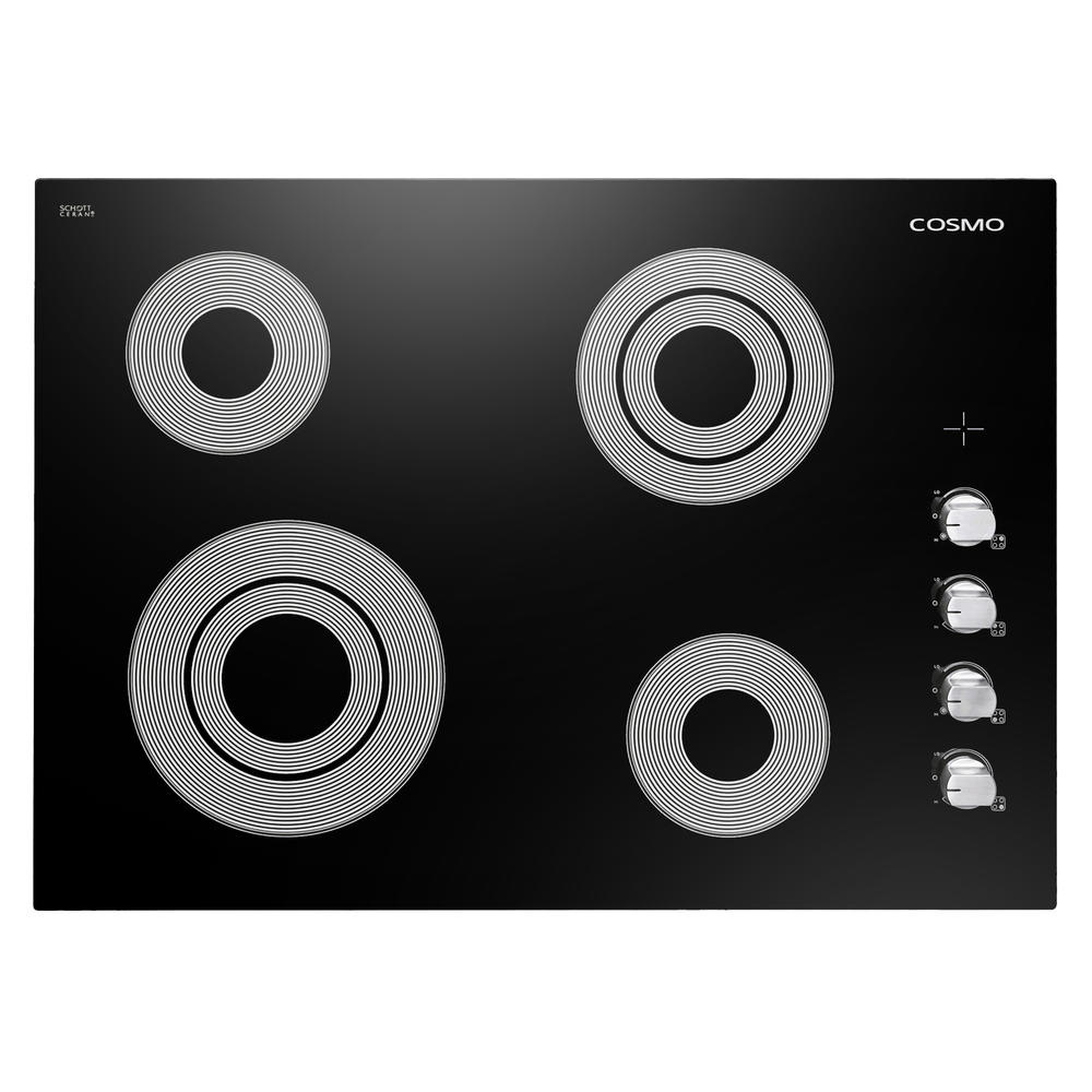Cosmo 30 in. Electric Ceramic Glass Cooktop with 4 Burners, Dual Zone Elements, Hot Surface Indicator Light and Control Knobs