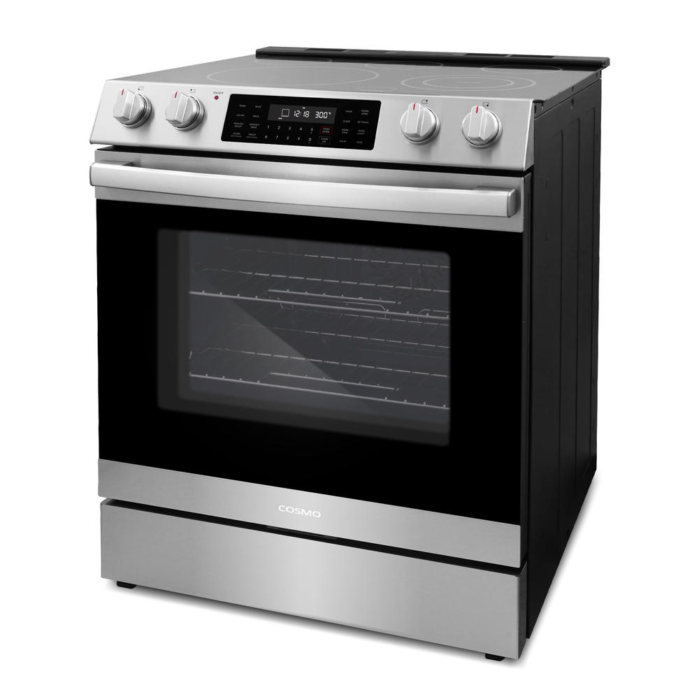 Cosmo Commercial Style 30 in. 6.3 cu. ft. Electric Range with 5 Burner Glass Cooktop and Self Clean Air Fry Oven in Stainless Steel