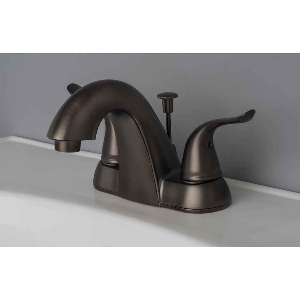 Builders Shoppe 2025BZ Two Handle Centerset Lavatory Faucet with Pop-Up Drain Brushed Bronze Finish