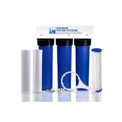 Premier Water Systems Triple Slim Blue Whole House Water Filtration System + Sediment, Carbon, & KDF 55/GAC Filters (3 Stage, 2.5" x 20")