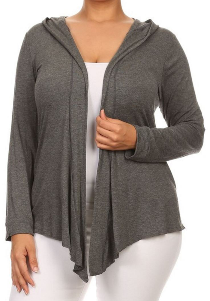 plus size long cardigan with hood
