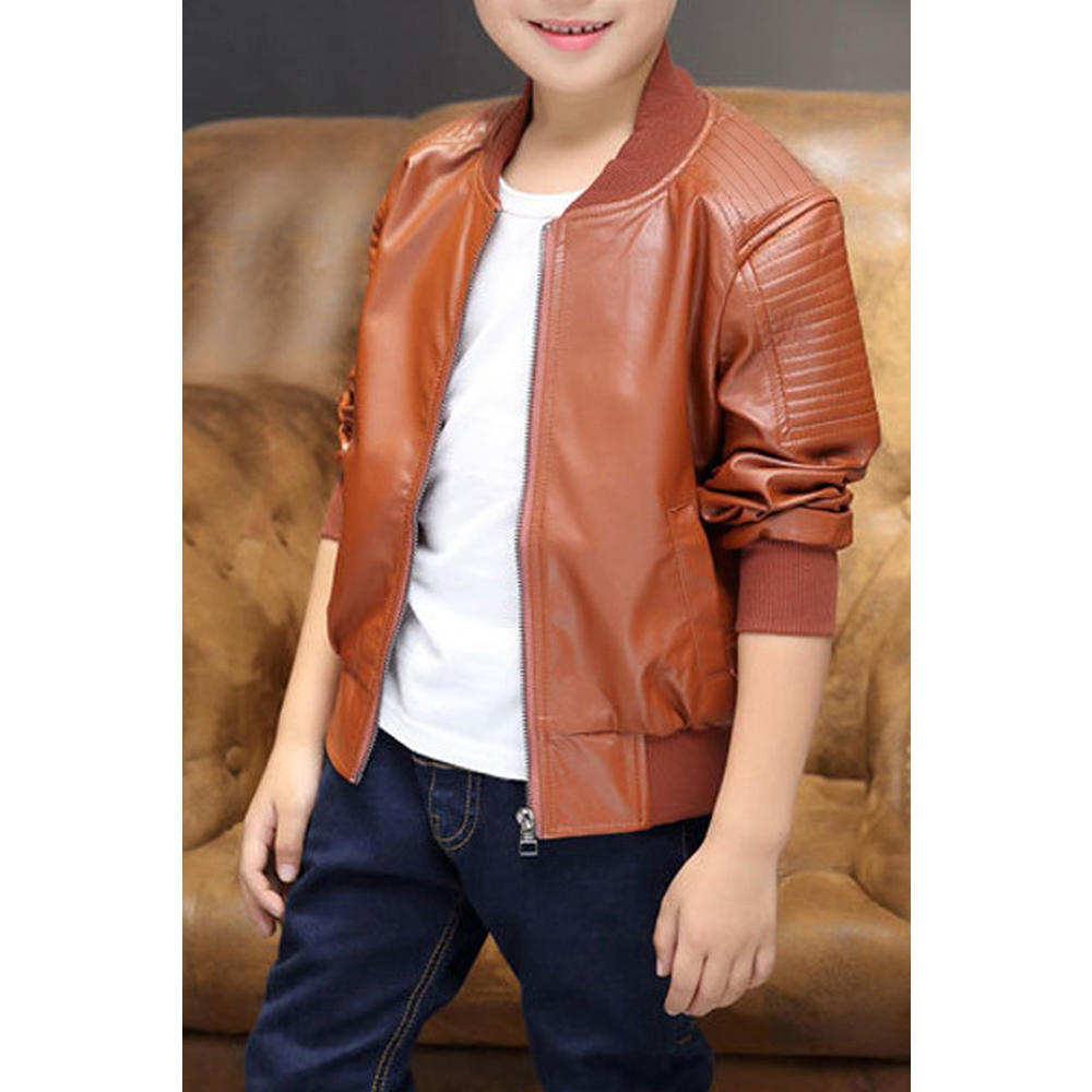 KettyMore Kids Boys Small Collar Warm Leather Jacket
