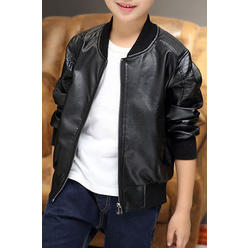 KettyMore Kids Boys Small Collar Warm Leather Jacket