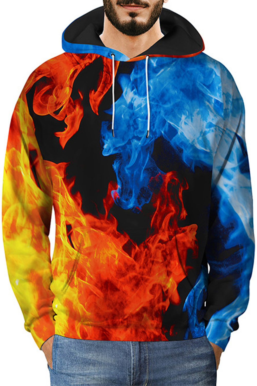 winter men's digital print long sleeve double color wolf sweatshirt