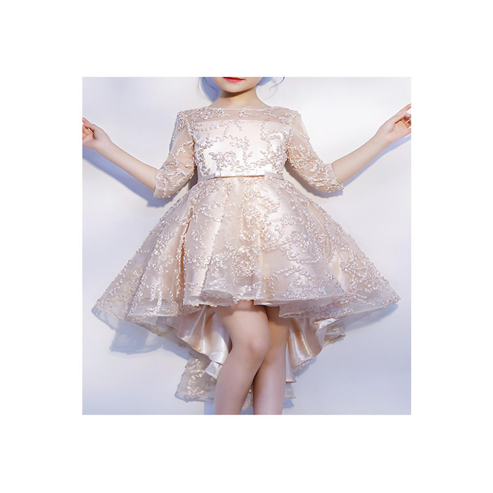 Unomatch Kid Girl Beautiful Irregular Hem Crochet Lace Wedding Dress