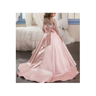 Unomatch Kid Girl Beautiful Lattice Lace Wedding Dress, Pink