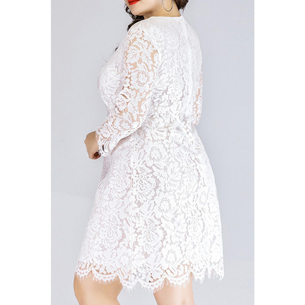 ZaraBeez Women Wonder-full Flower Lace Round Neck Solid Color Dress
