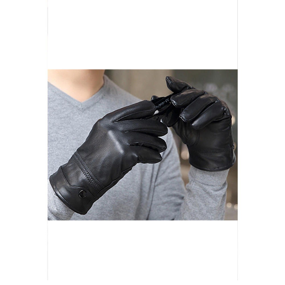 Ketty More Men Thick & Warm Solid Color Pu Leather Winter Gloves