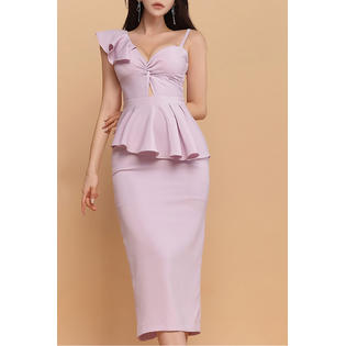 ZaraBeez Women Beautiful Slim Fit Ruffle Decorated Knee Length Dress, Pink