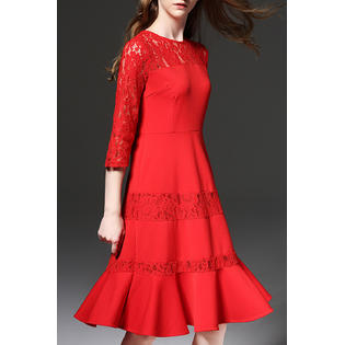ZaraBeez Women Elegant & Alluring Soft Lace Below Knee Dress
