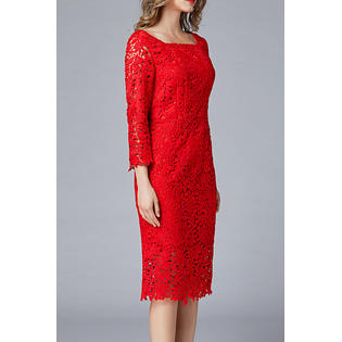 chinese dress ladies White and Red Lace Long Prom Dress Party Dress for Women PG595 US8 / Custom Color main image 1