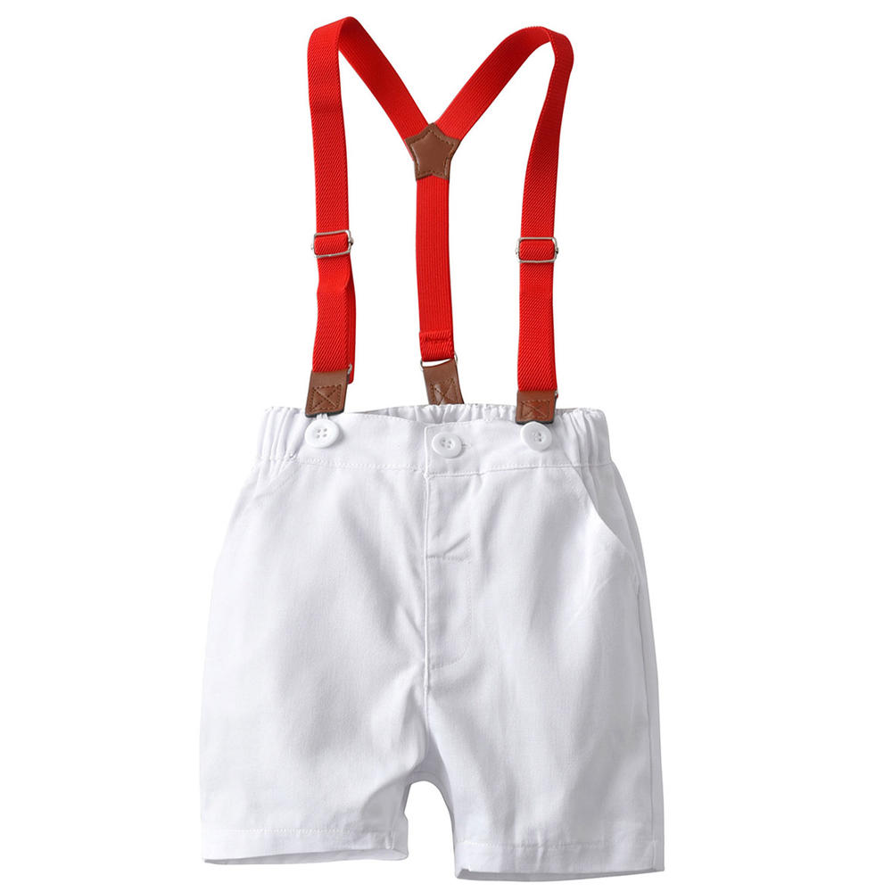 KettyMore Toddler Boys Bow Neck Striped Shirt Solid Short Summer Outfit Set
