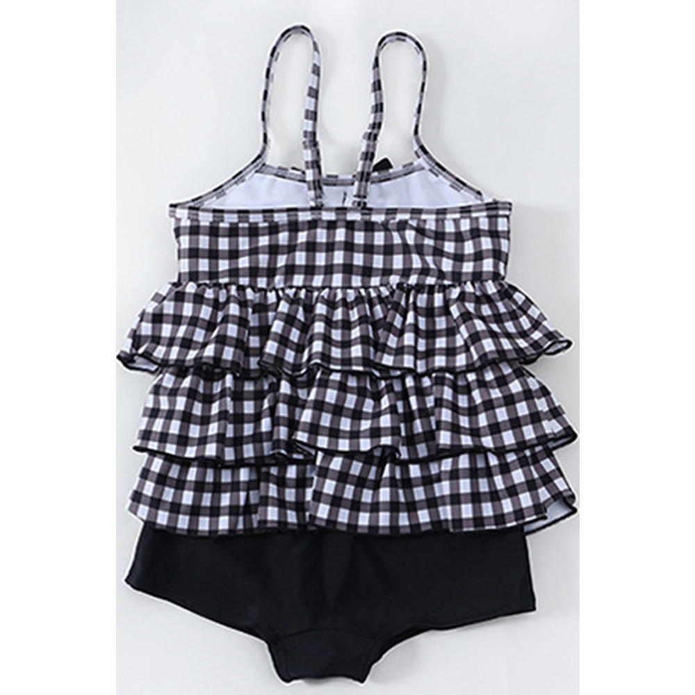 Ketty More Toddler Girls Plaid Pattern Ruffles Adjustable Halter Neck Swimwear